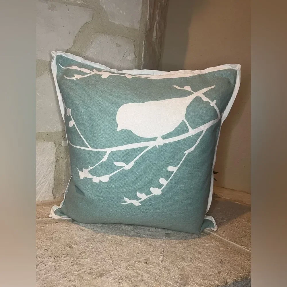 Storehouse turquoise & white Bird Silhouette Throw Pillow w/Feather insert